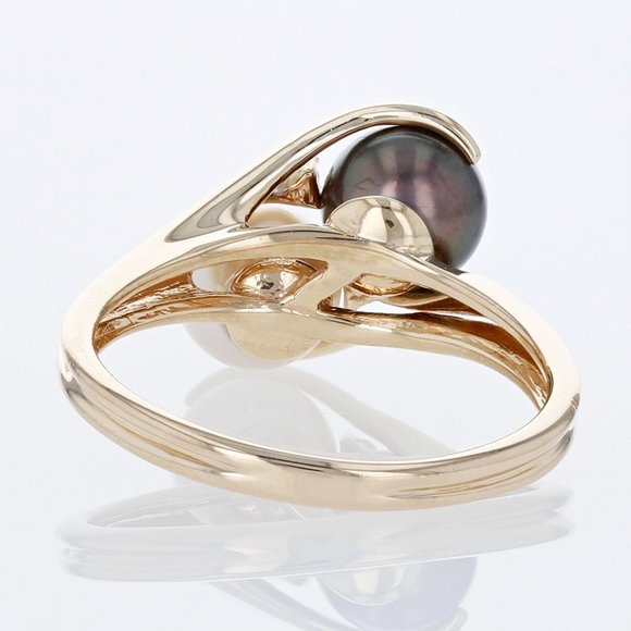 Black Tahitian & White Pearl Diamond 14K Gold Ring - Picture 5 of 5